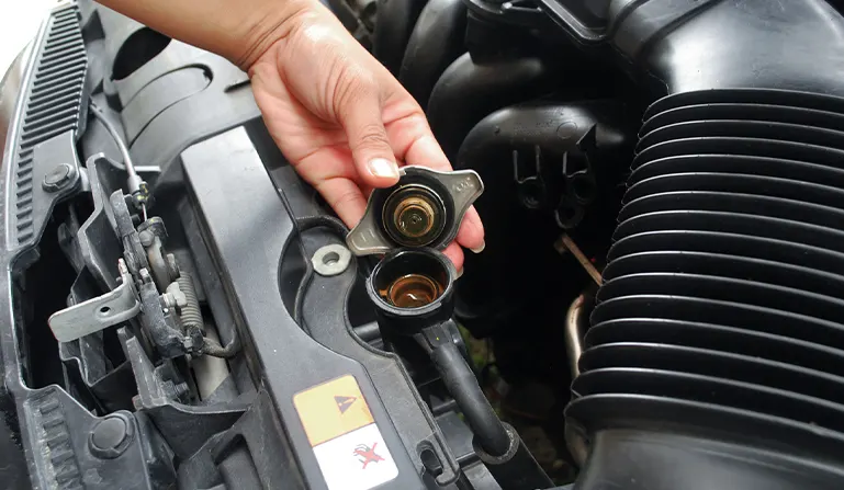 Radiator Cap and the Radiator in a Car